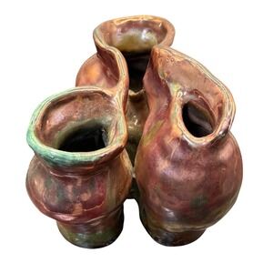 Abstract Organic Sculpture Art Pottery Vase Metallic Copper Glaze MCM Art Deco